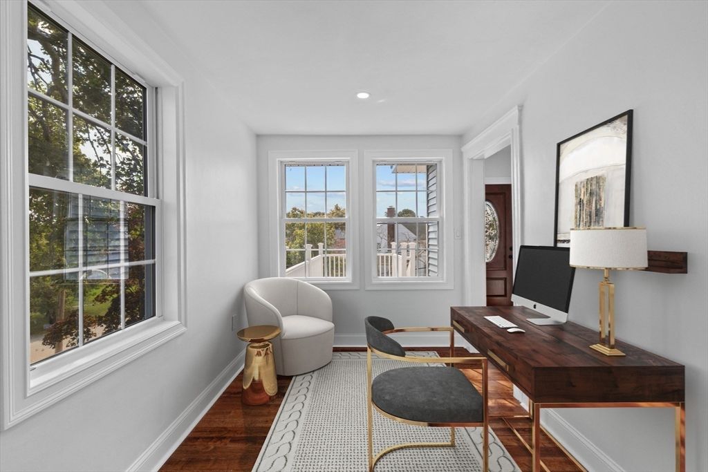 Home Office, Interior, Recessed Lighting, Wood Texture Flooring
