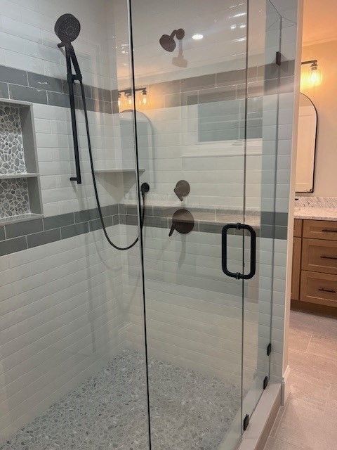 Bathroom, Glass Shower, Interior, Recessed Lighting