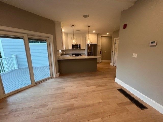 Interior, Kitchen, Pendant Lights, Recessed Lighting, Wood Texture Flooring