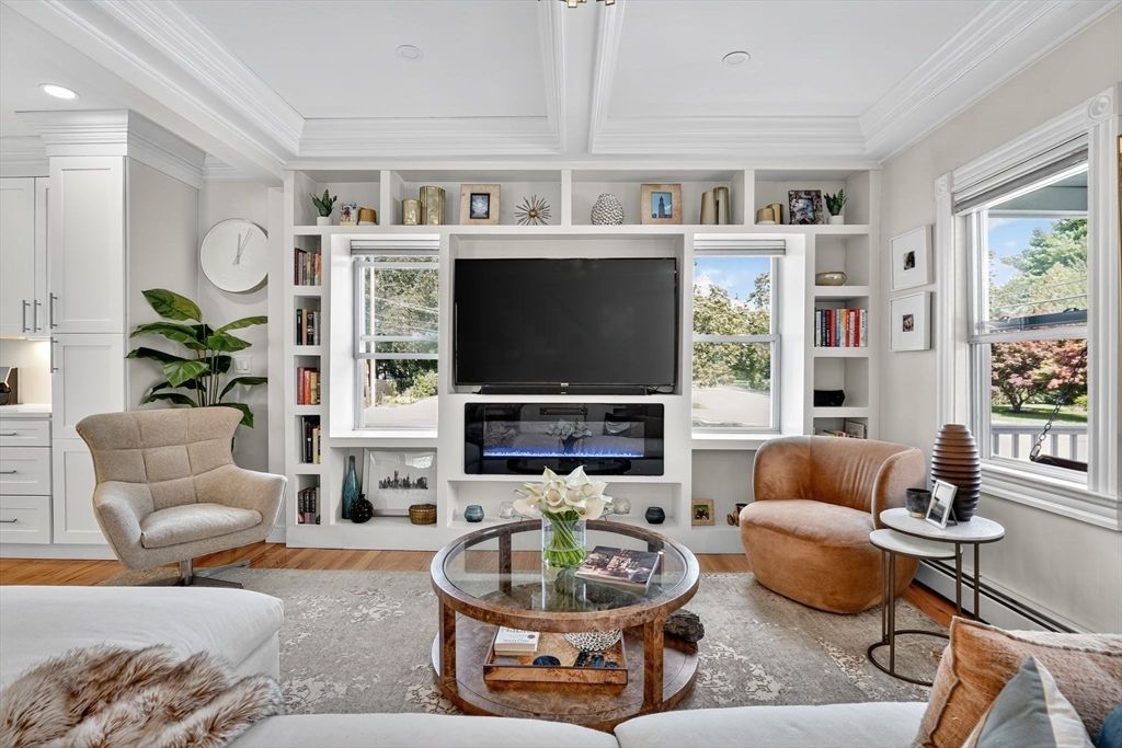Interior, Living room, Recessed Lighting, Wood Texture Flooring