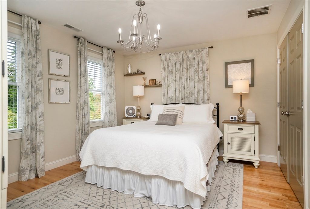 Bedroom, Chandelier, Interior, Wood Texture Flooring
