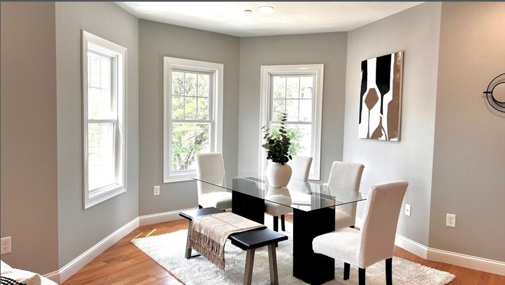 Dining room, Interior, Recessed Lighting, Wood Texture Flooring