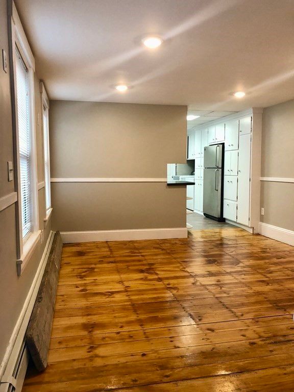 Empty room, Interior, Kitchen, Recessed Lighting, Wood Texture Flooring
