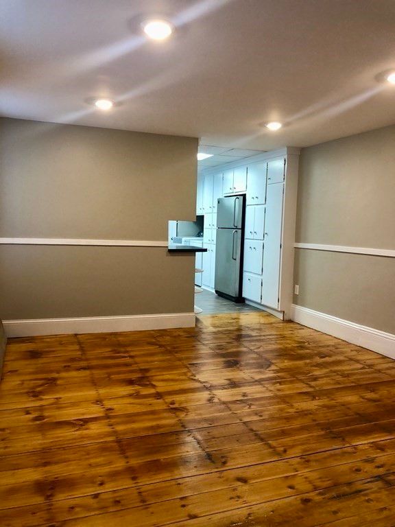 Empty room, Interior, Kitchen, Recessed Lighting, Wood Texture Flooring