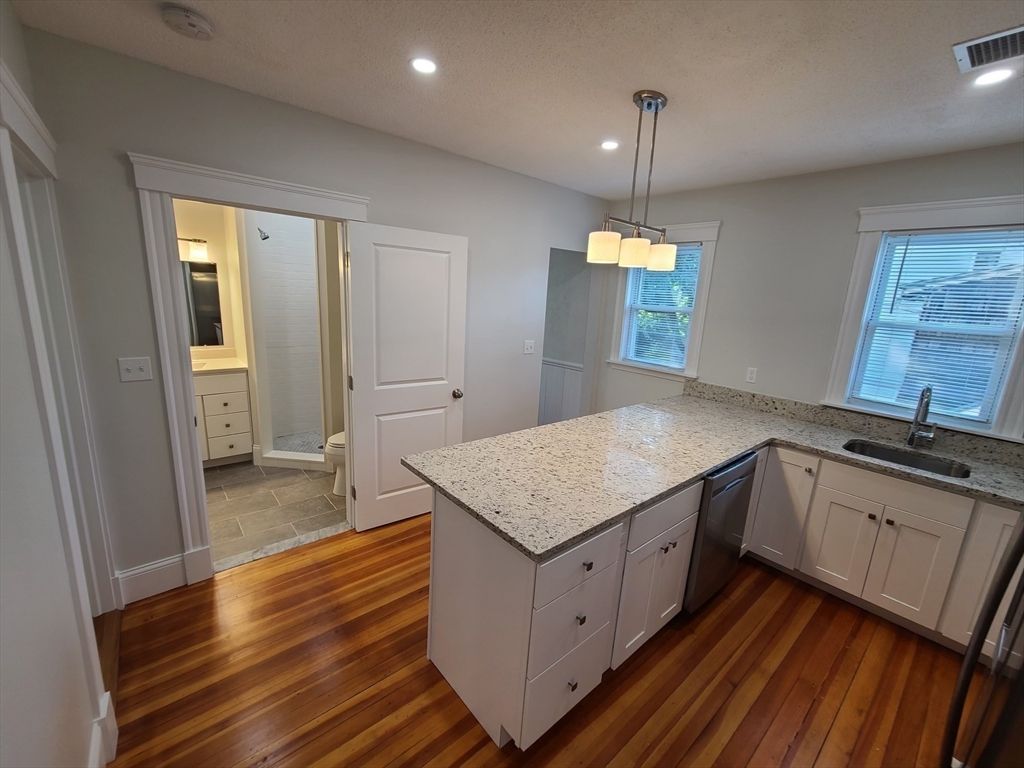 Interior, Kitchen, Pendant Lights, Recessed Lighting, Wood Texture Flooring