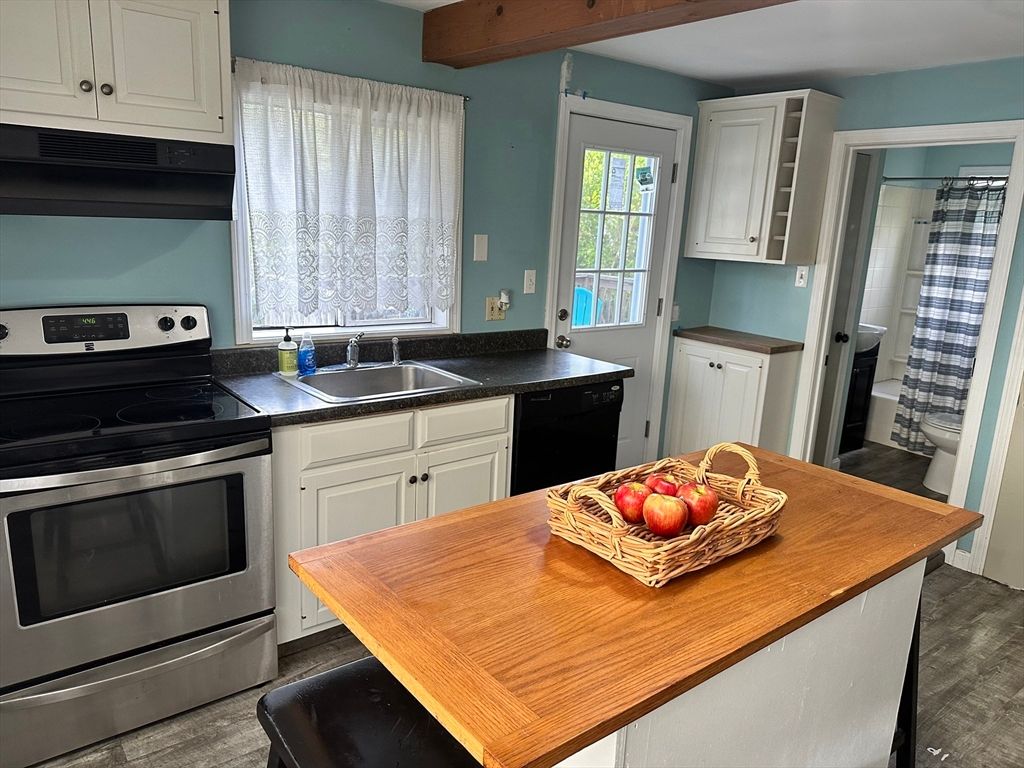 Interior, Kitchen, Stainless Steel Appliances, Wooden Beams, Wood Texture Flooring