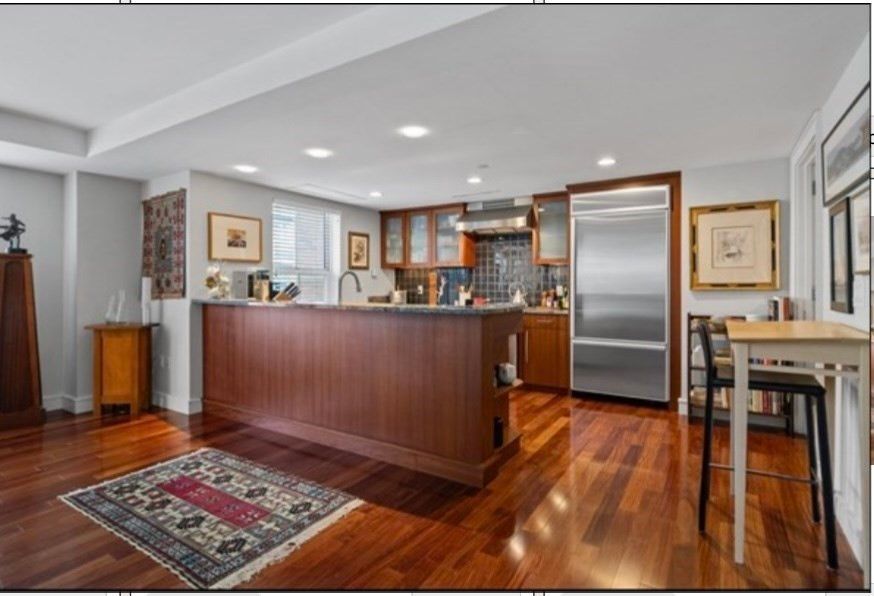 Dining room, Interior, Kitchen, Recessed Lighting, Stainless Steel Appliances, Wood Texture Flooring