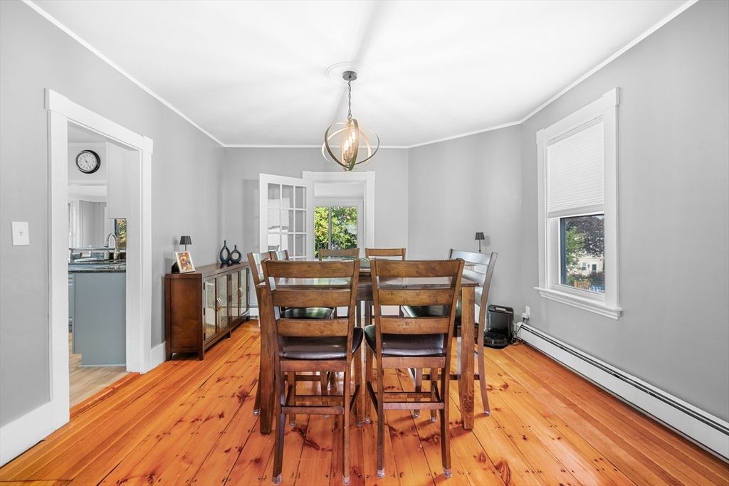 Dining room, Interior, Pendant Lights, Wood Texture Flooring