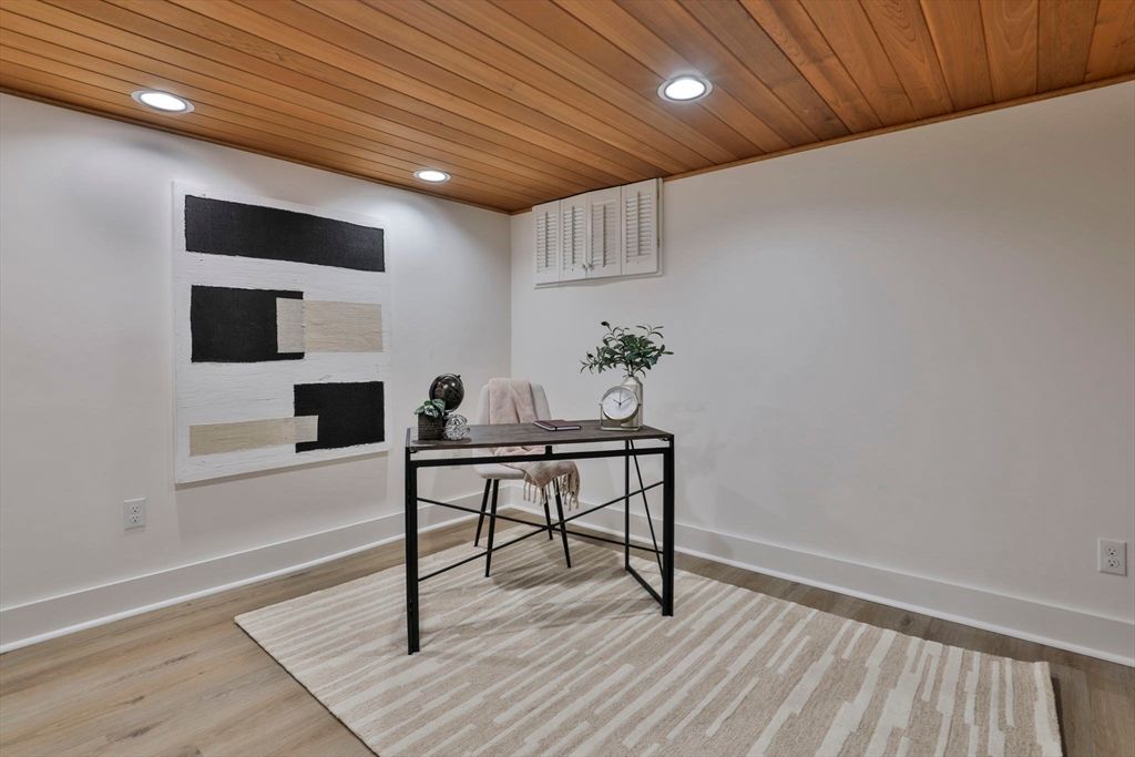 Home Office, Interior, Recessed Lighting, Wooden Ceilings, Wood Texture Flooring