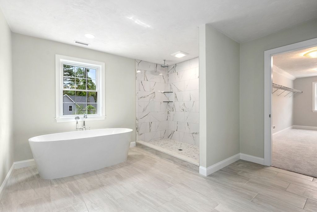 Bathroom, Free Standing Baths, Interior, Marble Walls, Recessed Lighting