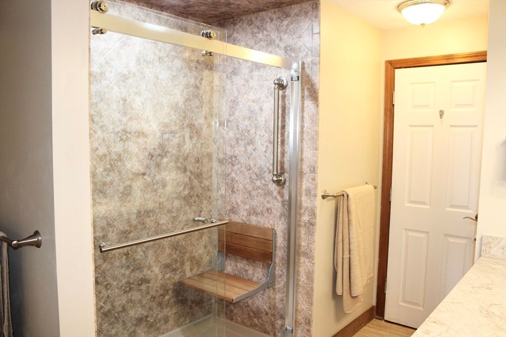 Bathroom, Glass Shower, Interior, Wood Texture Flooring