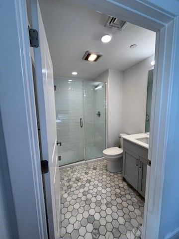 Bathroom, Glass Shower, Interior, Recessed Lighting