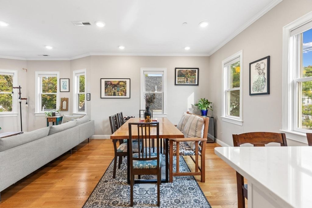 Dining room, Interior, Recessed Lighting, Wood Texture Flooring