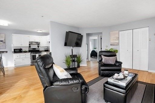 Interior, Kitchen, Living room, Recessed Lighting, Stainless Steel Appliances, Wood Texture Flooring