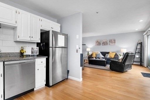 Interior, Kitchen, Living room, Recessed Lighting, Stainless Steel Appliances, Wood Texture Flooring