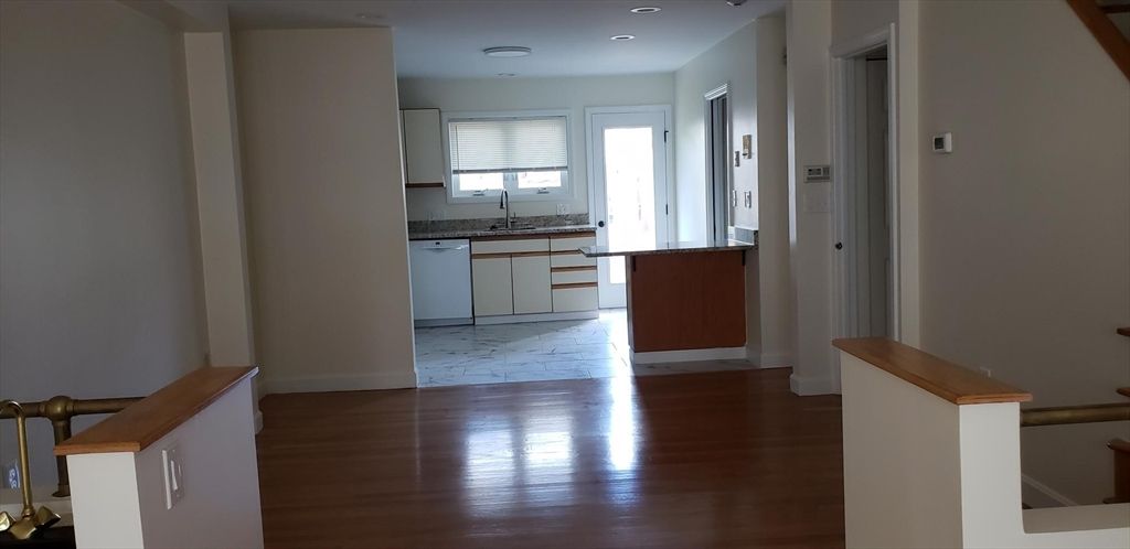 Interior, Kitchen, Marble, Recessed Lighting, Wood Texture Flooring