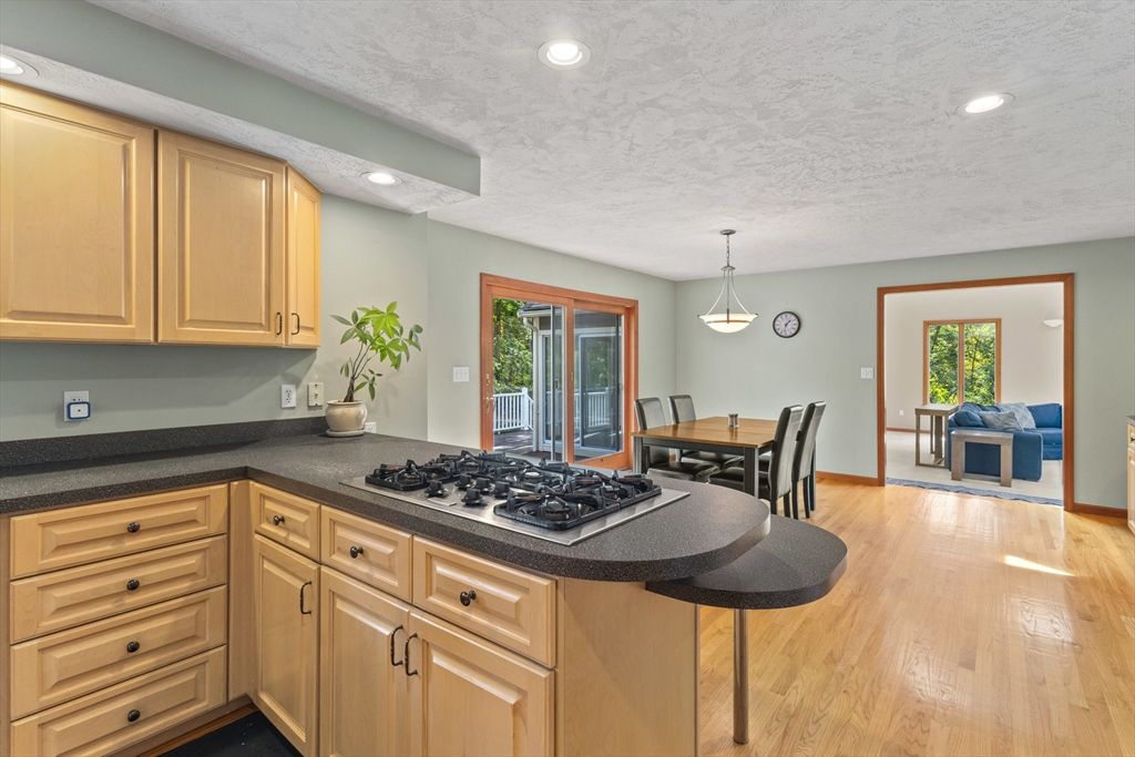 Dining room, Interior, Kitchen, Pendant Lights, Recessed Lighting, Wood Texture Flooring