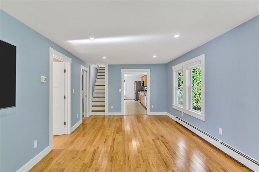 Empty room, Interior, Kitchen, Recessed Lighting, Wood Texture Flooring
