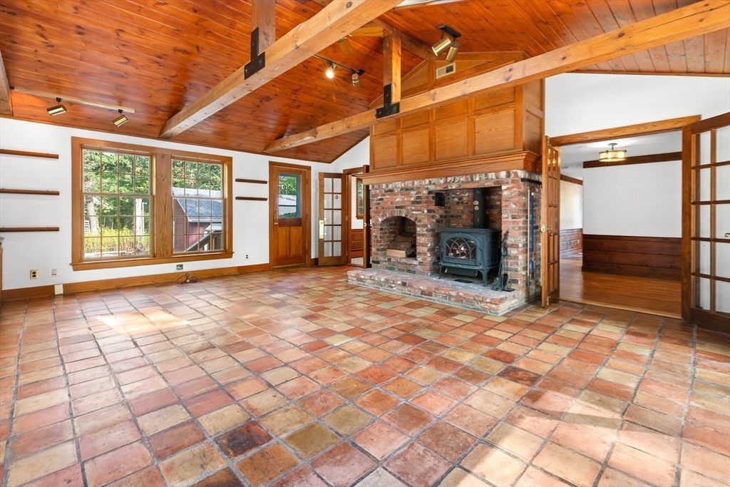 Empty room, Fireplace, Interior, Wooden Beams, Wooden Ceilings, Wooden Walls