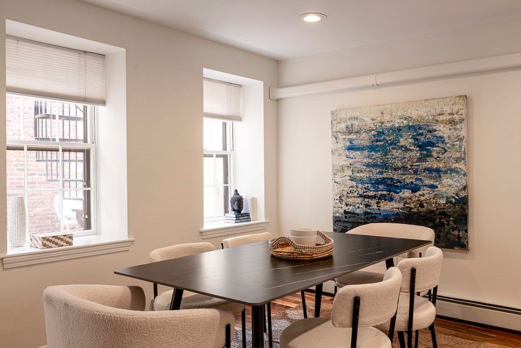 Dining room, Interior, Recessed Lighting, Wood Texture Flooring