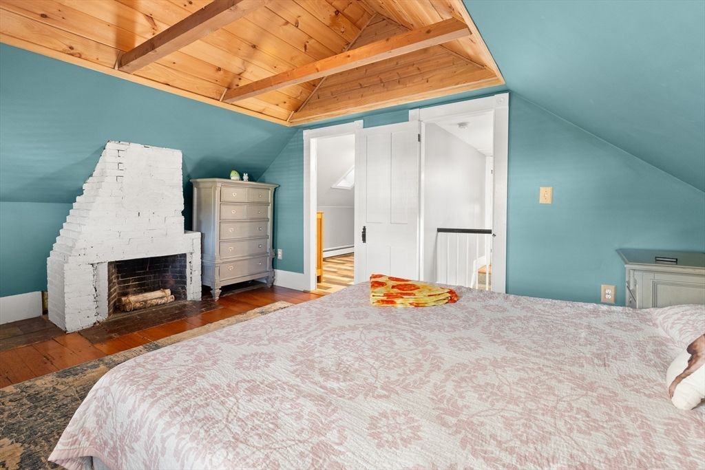 Bedroom, Fireplace, Interior, Wooden Beams, Wooden Ceilings, Wood Texture Flooring