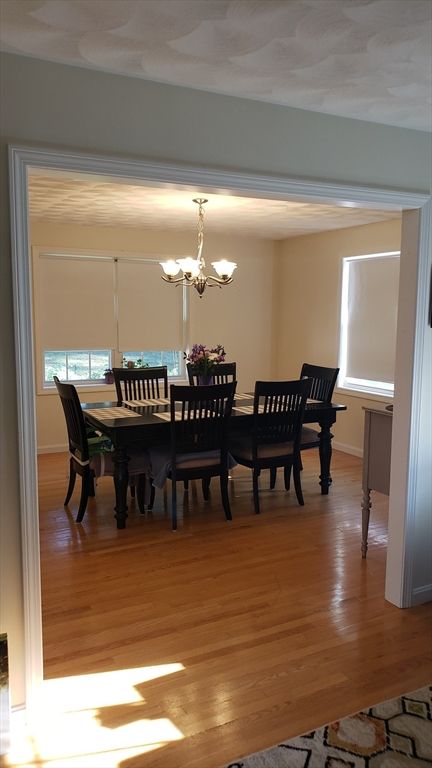 Chandelier, Dining room, Interior, Wood Texture Flooring