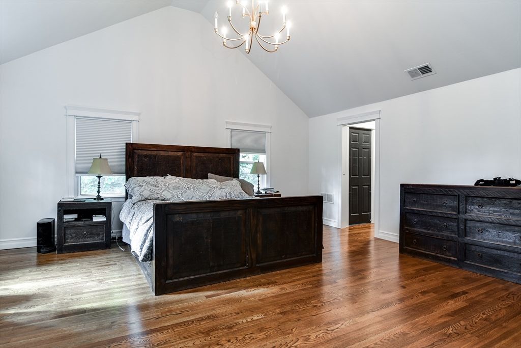 Bedroom, Chandelier, Interior, Wood Texture Flooring