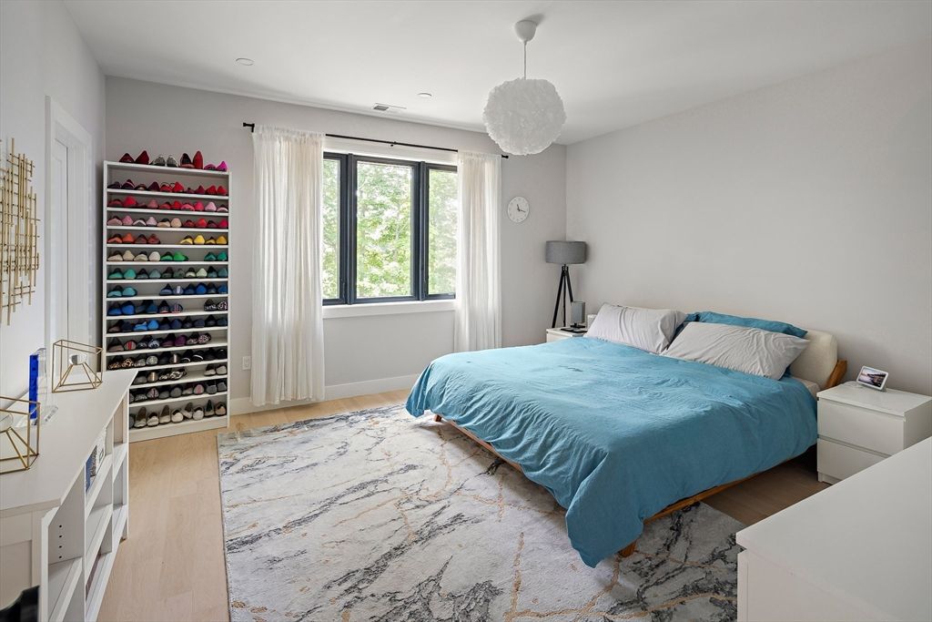 Bedroom, Interior, Pendant Lights, Recessed Lighting, Wood Texture Flooring