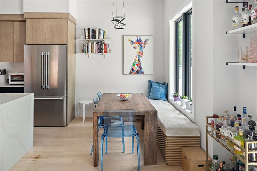 Dining room, Interior, Kitchen, Pendant Lights, Stainless Steel Appliances, Wood Texture Flooring