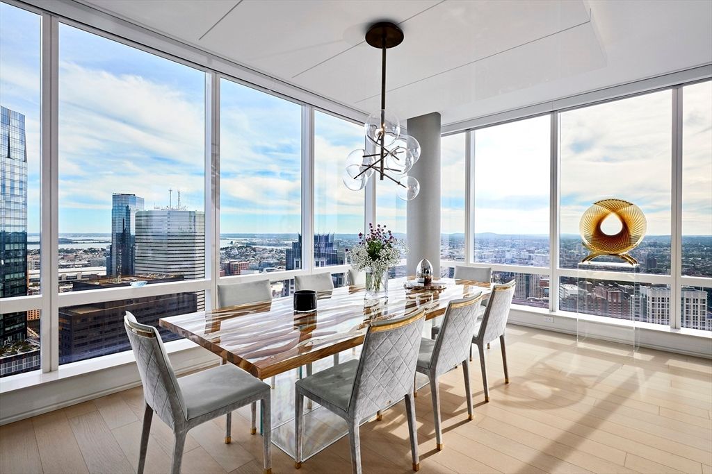 Dining room, Interior, Pendant Lights, Wood Texture Flooring