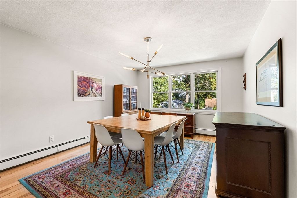 Dining room, Interior, Pendant Lights, Wood Texture Flooring