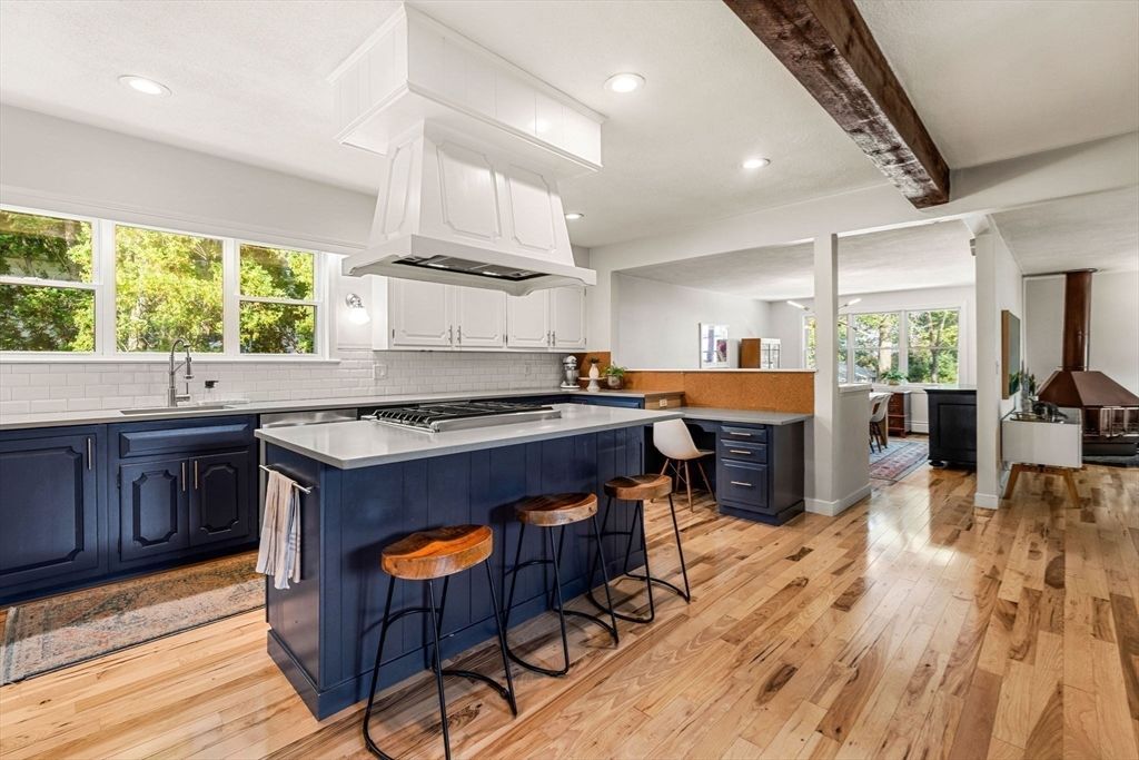 Interior, Kitchen, Recessed Lighting, Wooden Beams, Wood Texture Flooring