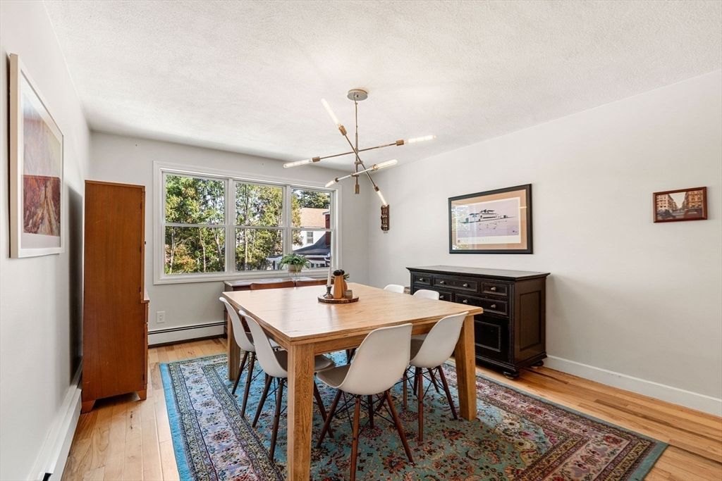Dining room, Interior, Pendant Lights, Wood Texture Flooring