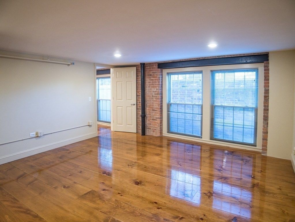 Empty room, Interior, Recessed Lighting, Stone Walls, Wood Texture Flooring
