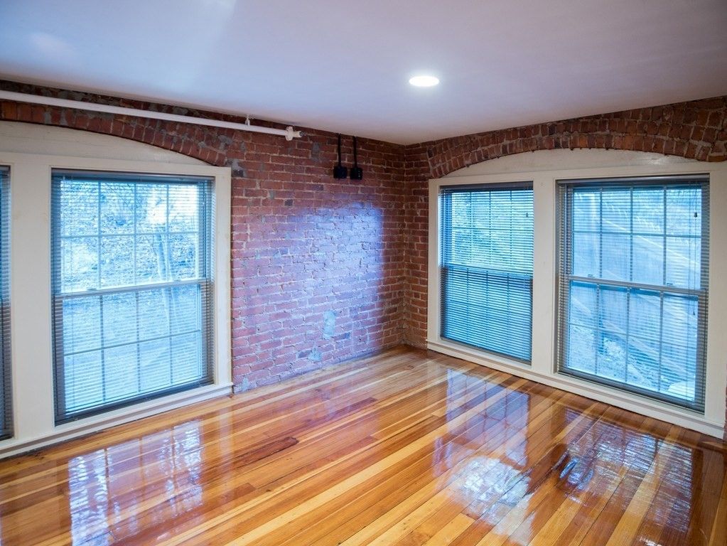Empty room, Interior, Recessed Lighting, Stone Walls, Wood Texture Flooring