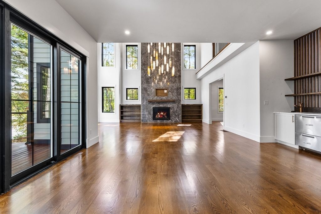 Fireplace, Interior, Recessed Lighting, Wood Texture Flooring