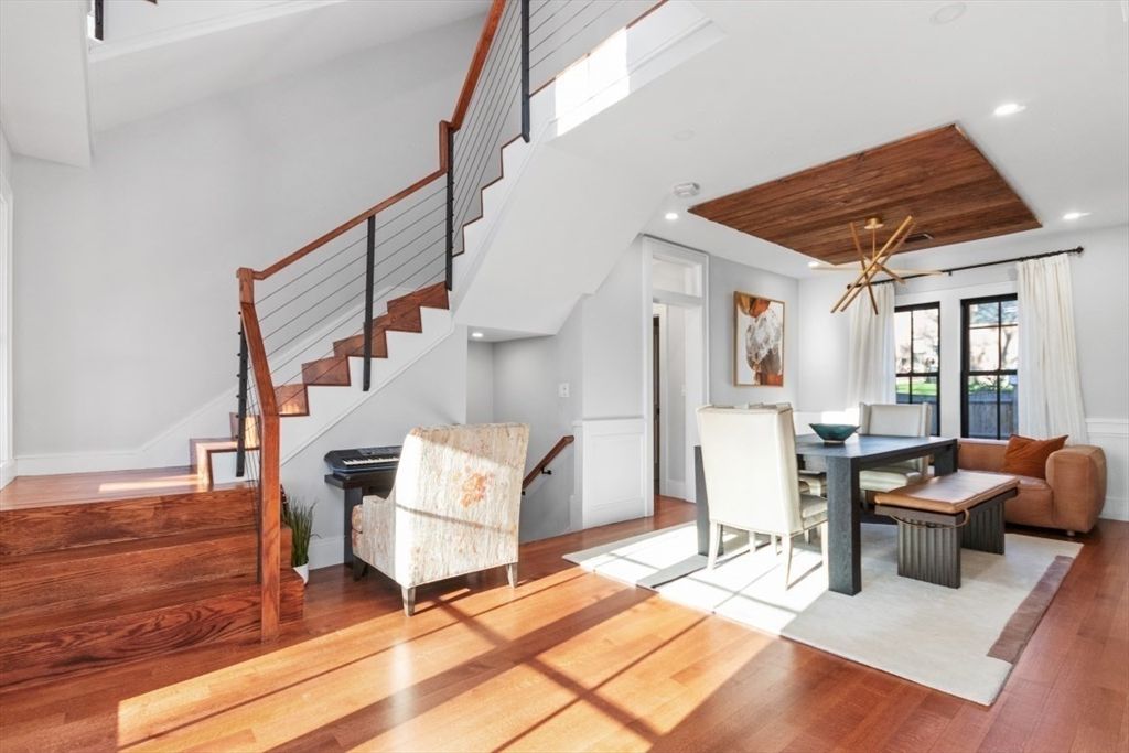 Dining room, Interior, Pendant Lights, Recessed Lighting, Wooden Ceilings, Wood Texture Flooring
