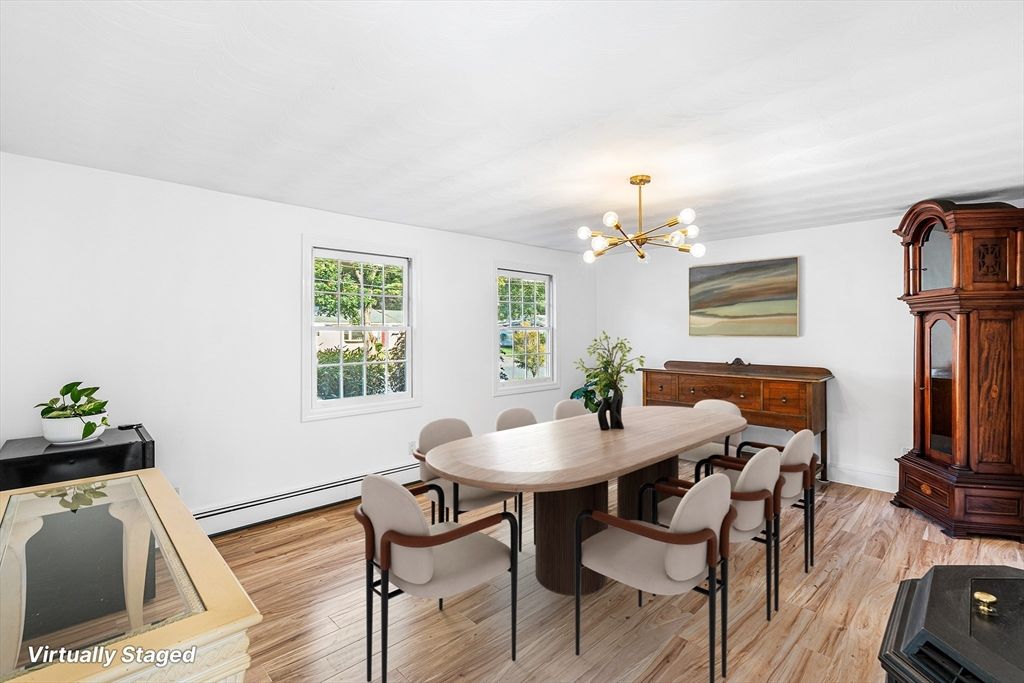 Dining room, Interior, Pendant Lights, Wood Texture Flooring
