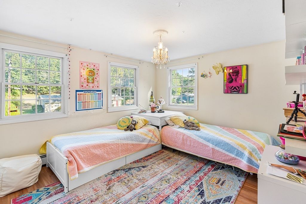 Bedroom, Chandelier, Interior, Wood Texture Flooring