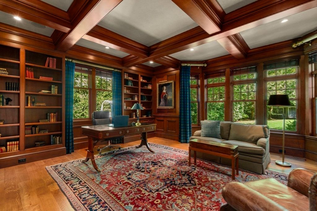 Home Office, Interior, Recessed Lighting, Wooden Beams, Wood Texture Flooring
