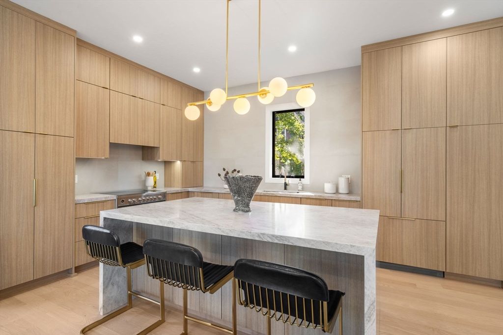 Interior, Kitchen, Pendant Lights, Recessed Lighting, Wood Texture Flooring