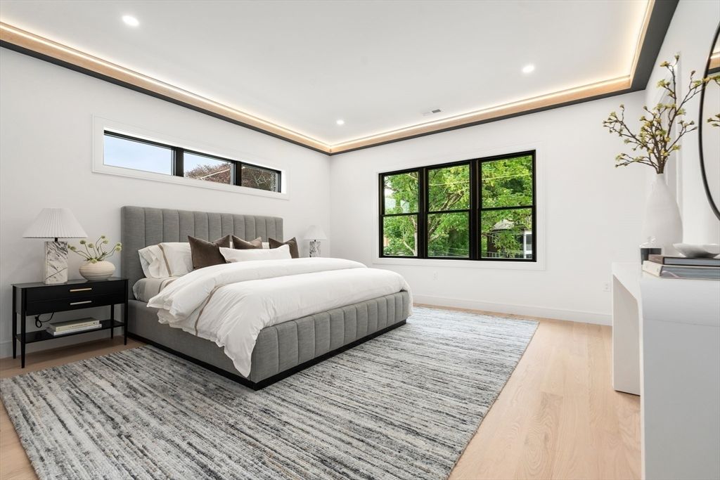 Bedroom, Interior, Recessed Lighting, Wood Texture Flooring