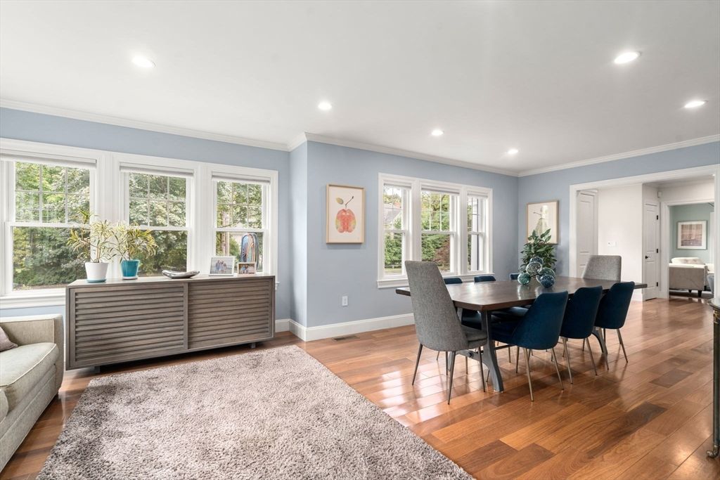 Dining room, Interior, Recessed Lighting, Wood Texture Flooring