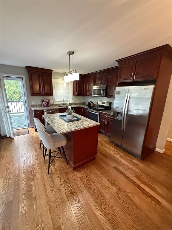 Interior, Kitchen, Pendant Lights, Stainless Steel Appliances, Wood Texture Flooring