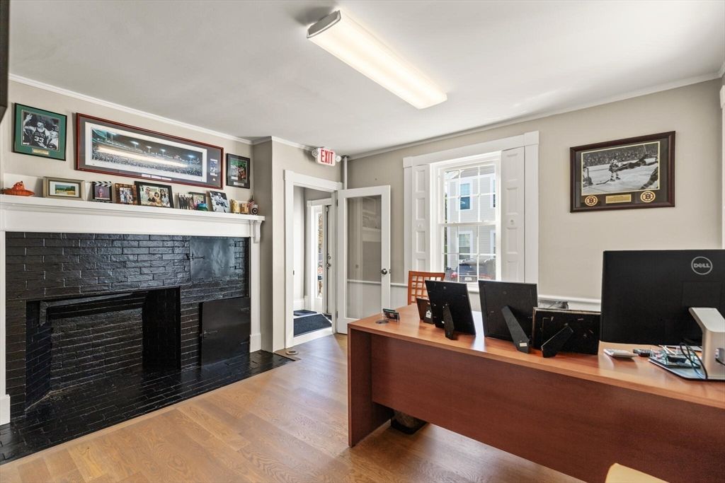 Fireplace, Home Office, Interior, Wood Texture Flooring