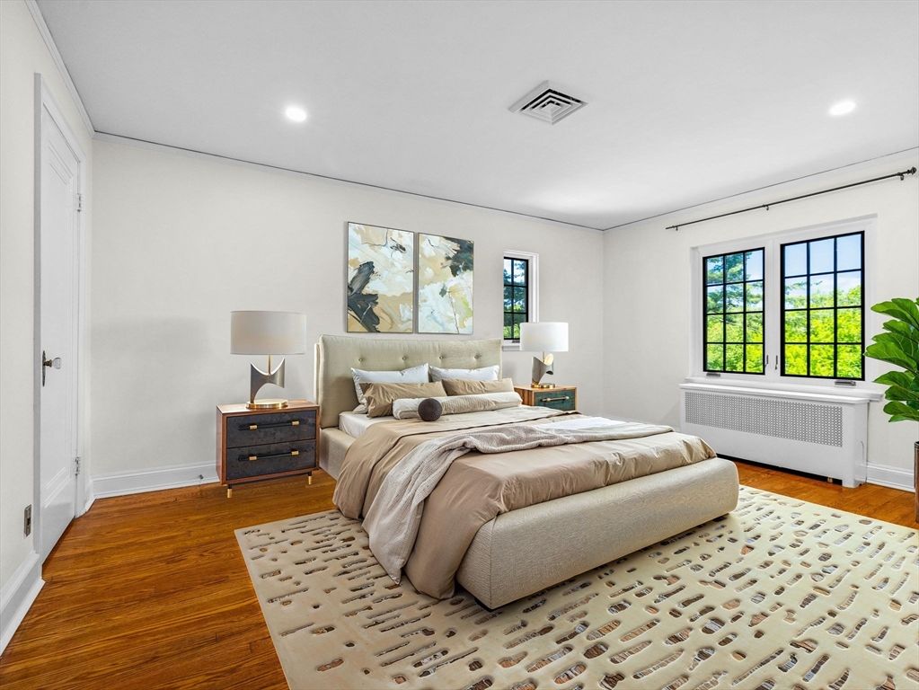 Bedroom, Interior, Recessed Lighting, Wood Texture Flooring