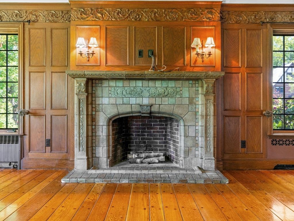 Fireplace, Interior, Wood Texture Flooring