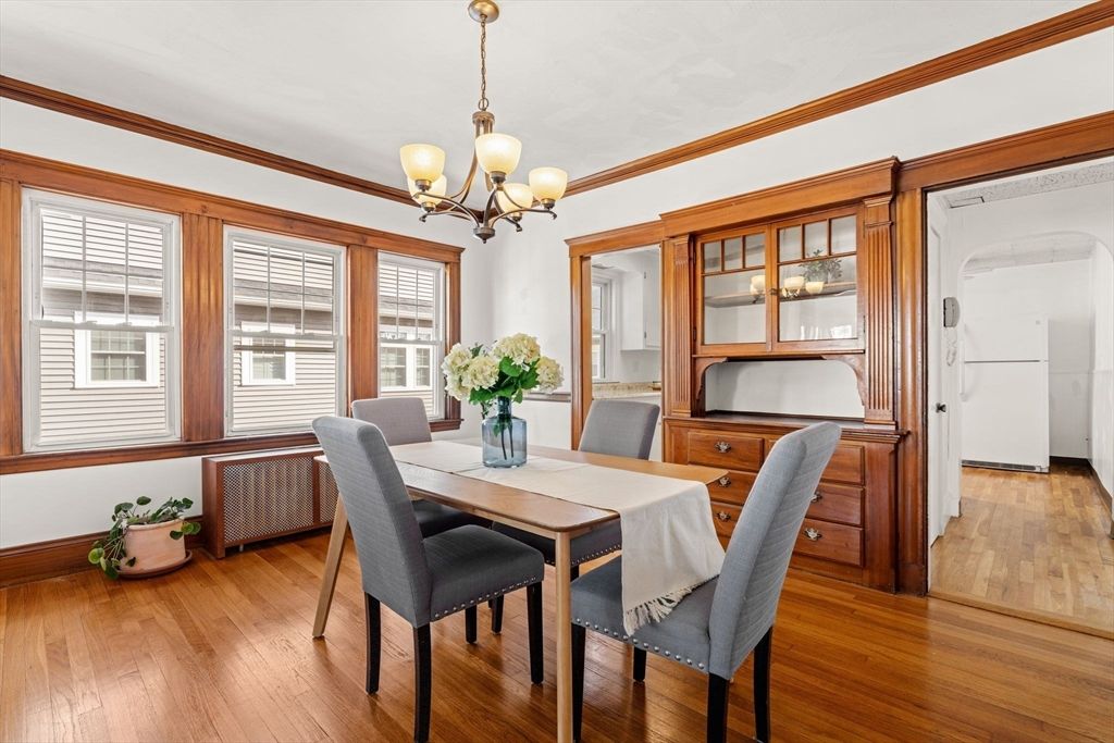Chandelier, Dining room, Interior, Wood Texture Flooring