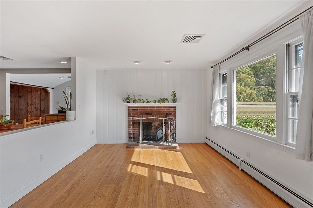 Fireplace, Interior, Recessed Lighting, Wood Texture Flooring