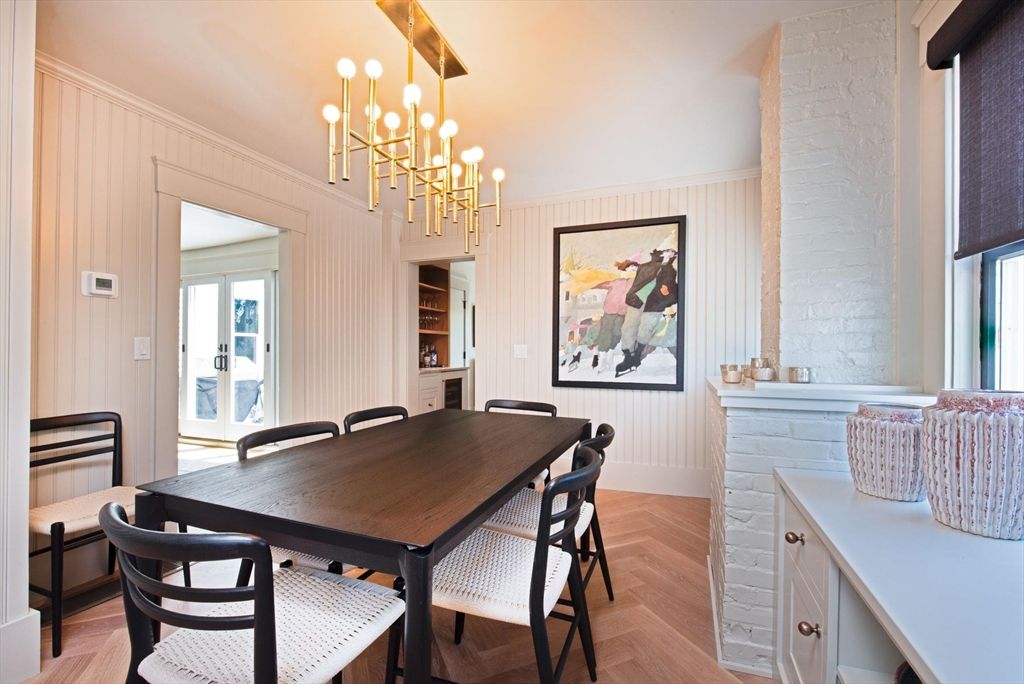 Dining room, Interior, Pendant Lights, Wood Texture Flooring